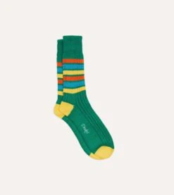 Green And Yellow Striped Cotton Sports Sock