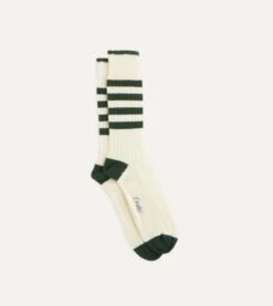 Green And Ecru Heavy Striped Sport Socks