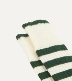 Green And Ecru Heavy Striped Sport Socks -Drakes Shop DR1AJ322409 01050 2