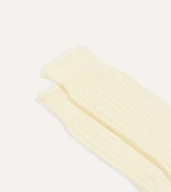 Ecru Cotton Sports Socks -Drakes Shop DR1AJ322413 01050 3