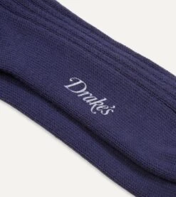 Navy Cotton Sports Socks -Drakes Shop DR1AJ322413 03250 2