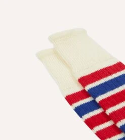 Ecru And Red Striped Cotton Sports Sock -Drakes Shop DR1AJ324085 01052 3