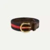 Navy And Red Stripe Webbing And Leather Belt With Brass Buckle 2 Navy And Red Stripe Webbing And Leather Belt With Brass Buckle -Drakes Shop DR1AK121918 01252 1