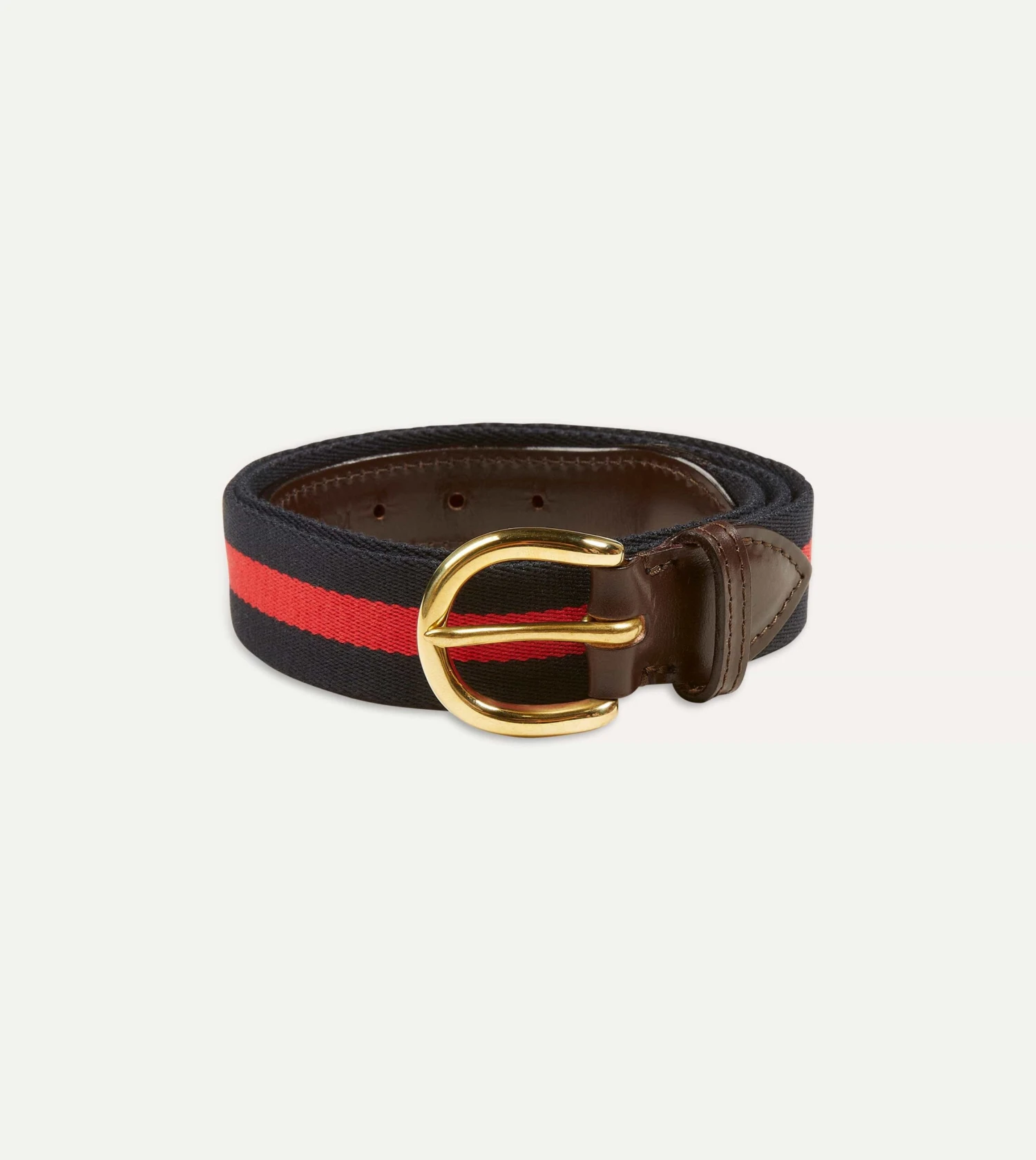 Navy And Red Stripe Webbing And Leather Belt With Brass Buckle 3 Navy And Red Stripe Webbing And Leather Belt With Brass Buckle