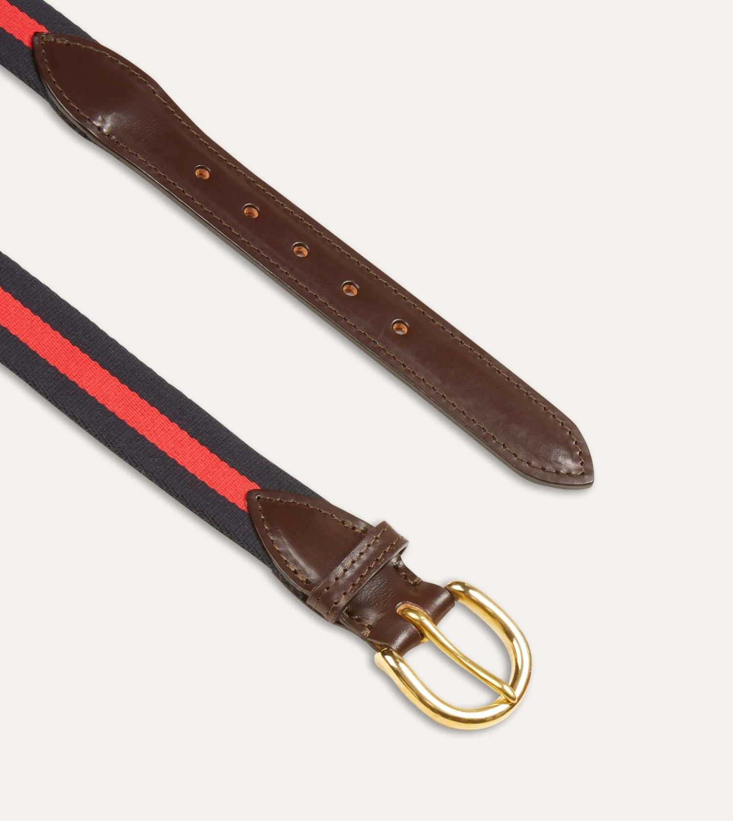 Navy And Red Stripe Webbing And Leather Belt With Brass Buckle 4 Navy And Red Stripe Webbing And Leather Belt With Brass Buckle - Image 2