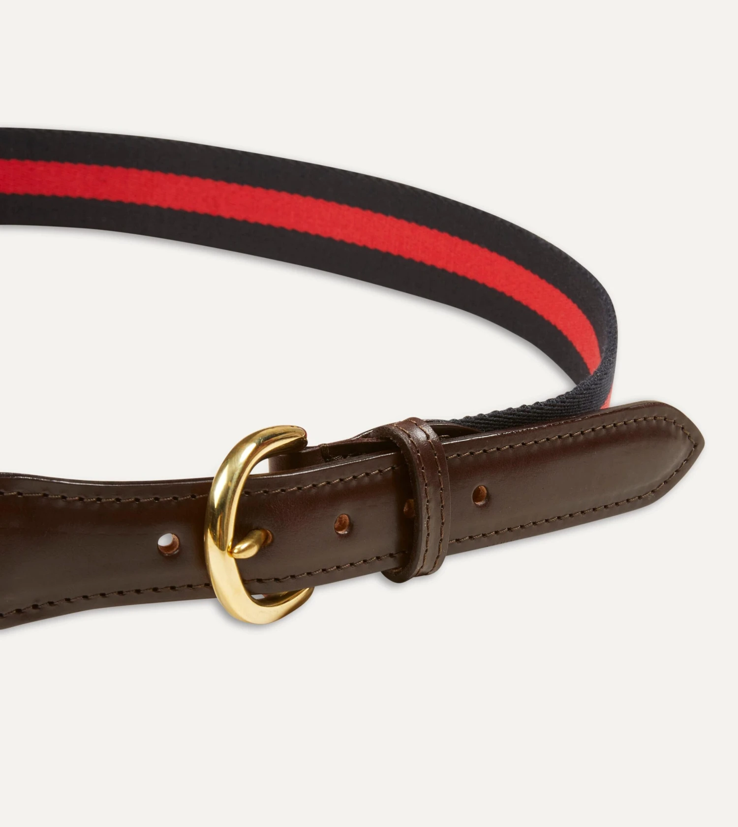 Navy And Red Stripe Webbing And Leather Belt With Brass Buckle 5 Navy And Red Stripe Webbing And Leather Belt With Brass Buckle - Image 3