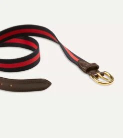 Navy And Red Stripe Webbing And Leather Belt With Brass Buckle 12 Navy And Red Stripe Webbing And Leather Belt With Brass Buckle -Drakes Shop DR1AK121918 01252 5