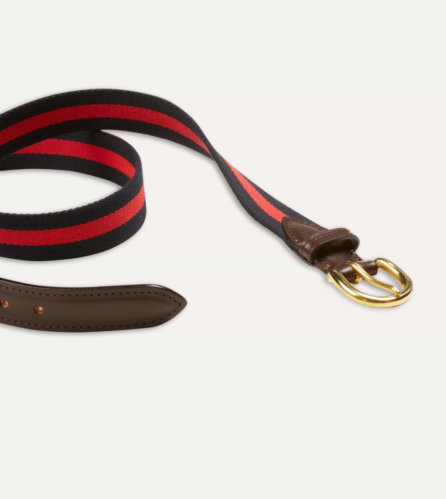 Navy And Red Stripe Webbing And Leather Belt With Brass Buckle 7 Navy And Red Stripe Webbing And Leather Belt With Brass Buckle - Image 5