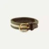 Olive And Ecru Stripe Webbing And Leather Belt With Brass Buckle -Drakes Shop DR1AK121918 02402 1