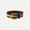Navy And Ecru Stripe Webbing And Leather Belt With Brass Buckle -Drakes Shop DR1AK121918 03252 1
