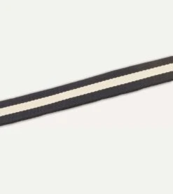 Navy And Ecru Stripe Webbing And Leather Belt With Brass Buckle -Drakes Shop DR1AK121918 03252 4