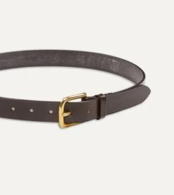 Dark Brown Unlined Bridle Leather Belt With Brass Buckle -Drakes Shop DR1AK121920 01300 3
