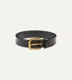 Black Unlined Bridle Leather Belt With Brass Buckle