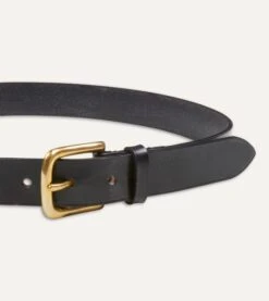 Black Unlined Bridle Leather Belt With Brass Buckle -Drakes Shop DR1AK121920 02100 3