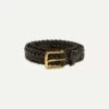 Black Plaited Bridle Leather Belt With Brass Buckle -Drakes Shop DR1AK121921 02100 1