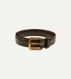 Dark Brown Fully Lined Bridle Leather Belt With Brass Buckle