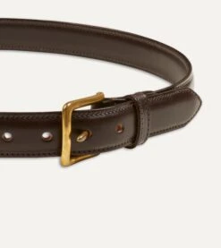 Dark Brown Fully Lined Bridle Leather Belt With Brass Buckle -Drakes Shop DR1AK121922 01300 3