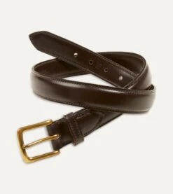 Dark Brown Fully Lined Bridle Leather Belt With Brass Buckle -Drakes Shop DR1AK121922 01300 5