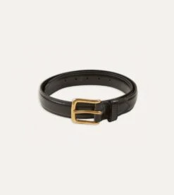 Black Fully Lined Bridle Leather Belt With Brass Buckle