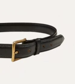 Black Fully Lined Bridle Leather Belt With Brass Buckle -Drakes Shop DR1AK121922 02100 2