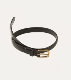 Black Fully Lined Bridle Leather Belt With Brass Buckle -Drakes Shop DR1AK121922 02100 5
