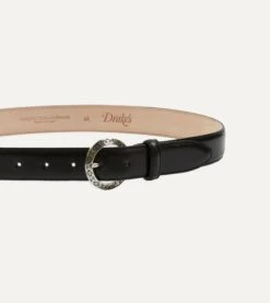 Black Bridle Calf Leather Western Belt -Drakes Shop DR1AK122948 01100 4