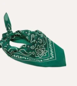 Green Paisley Print Cotton Bandana -Drakes Shop DR1Ad022223 02401 3