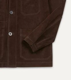 Chocolate Brown Heavyweight Suede Five-Pocket Chore Jacket -Drakes Shop DR2A1B19520 02300 4