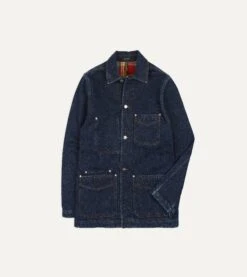 Stone Wash Selvedge Denim Five-Pocket Chore Jacket With Blanket Lining