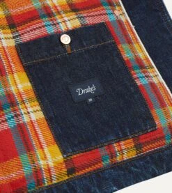 Stone Wash Selvedge Denim Five-Pocket Chore Jacket With Blanket Lining -Drakes Shop DR2A1B23527 01200 7