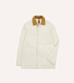 Ecru Heavy Twill Cotton Five-Pocket Chore Jacket