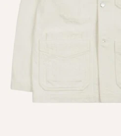 Ecru Heavy Twill Cotton Five-Pocket Chore Jacket -Drakes Shop DR2A1B23546 01000 5