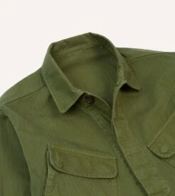 Olive Herringbone Cotton Jungle Jacket -Drakes Shop DR2A1D24118 01400 3