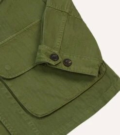 Olive Herringbone Cotton Jungle Jacket -Drakes Shop DR2A1D24118 01400 5