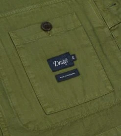 Olive Herringbone Cotton Jungle Jacket -Drakes Shop DR2A1D24118 01400 8