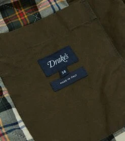 Green Waxed Cotton Wader Jacket With Blanket Lining -Drakes Shop DR2A1H23521 01400 9