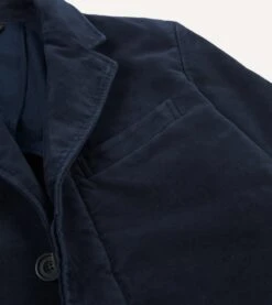 Navy Moleskin Overcoat -Drakes Shop DR2A1P22521 01250 4