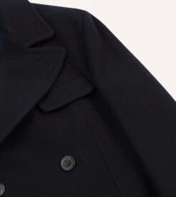 Navy Double-Breasted Wool Overcoat -Drakes Shop DR2A1P23500 01250 4
