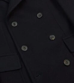 Navy Double-Breasted Wool Overcoat -Drakes Shop DR2A1P23500 01250 5