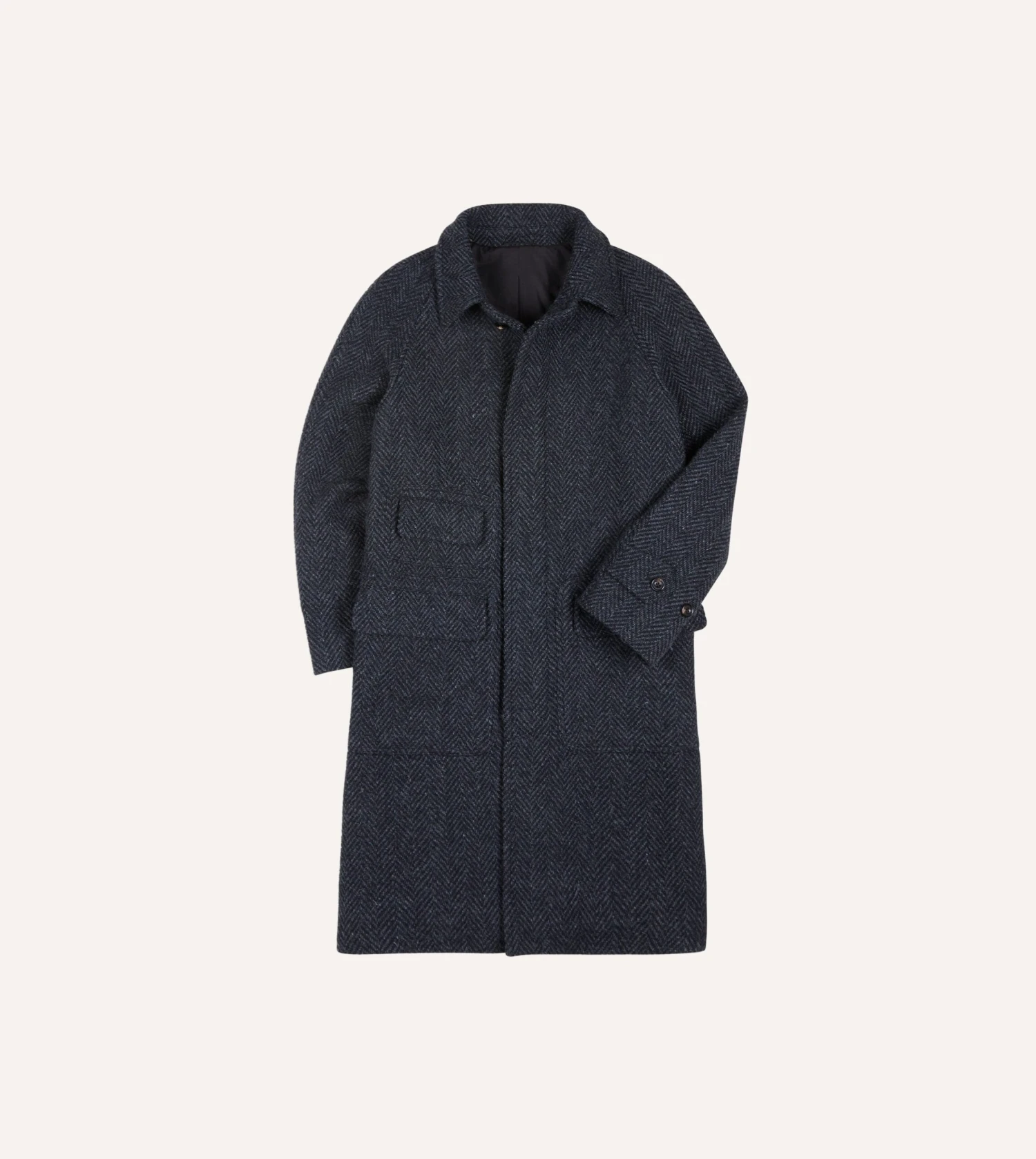 Dark Grey Herringbone Wool Raglan Coat 3 Dark Grey Herringbone Wool Raglan Coat