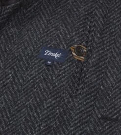 Dark Grey Herringbone Wool Raglan Coat 13 Dark Grey Herringbone Wool Raglan Coat -Drakes Shop DR2A1Q22513 01600 5