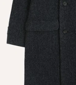 Grey Herringbone Wool Double-Breasted Raglan Coat -Drakes Shop DR2A1Q23501 01600 6