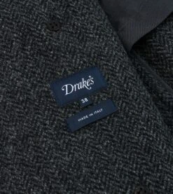 Grey Herringbone Wool Double-Breasted Raglan Coat -Drakes Shop DR2A1Q23501 01600 8