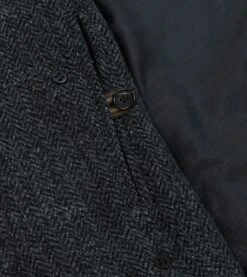 Grey Herringbone Wool Double-Breasted Raglan Coat -Drakes Shop DR2A1Q23501 01600 9