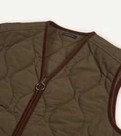 Olive Quilted Nylon Zip Vest -Drakes Shop DR2A1W22525 02400 3 LR