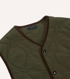 Olive Quilted Nylon Snap Vest -Drakes Shop DR2A1X23523 01400 3