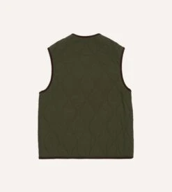 Olive Quilted Nylon Snap Vest -Drakes Shop DR2A1X23523 01400 6