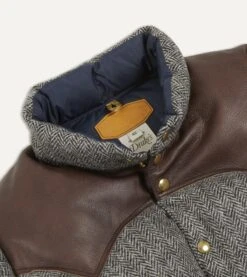 Rocky Mountain Featherbed For Drake's Herringbone Harris Tweed Leather Christy Down Jacket 11 Rocky Mountain Featherbed For Drake's Herringbone Harris Tweed Leather Christy Down Jacket -Drakes Shop DR2A1Y22830 01603 3