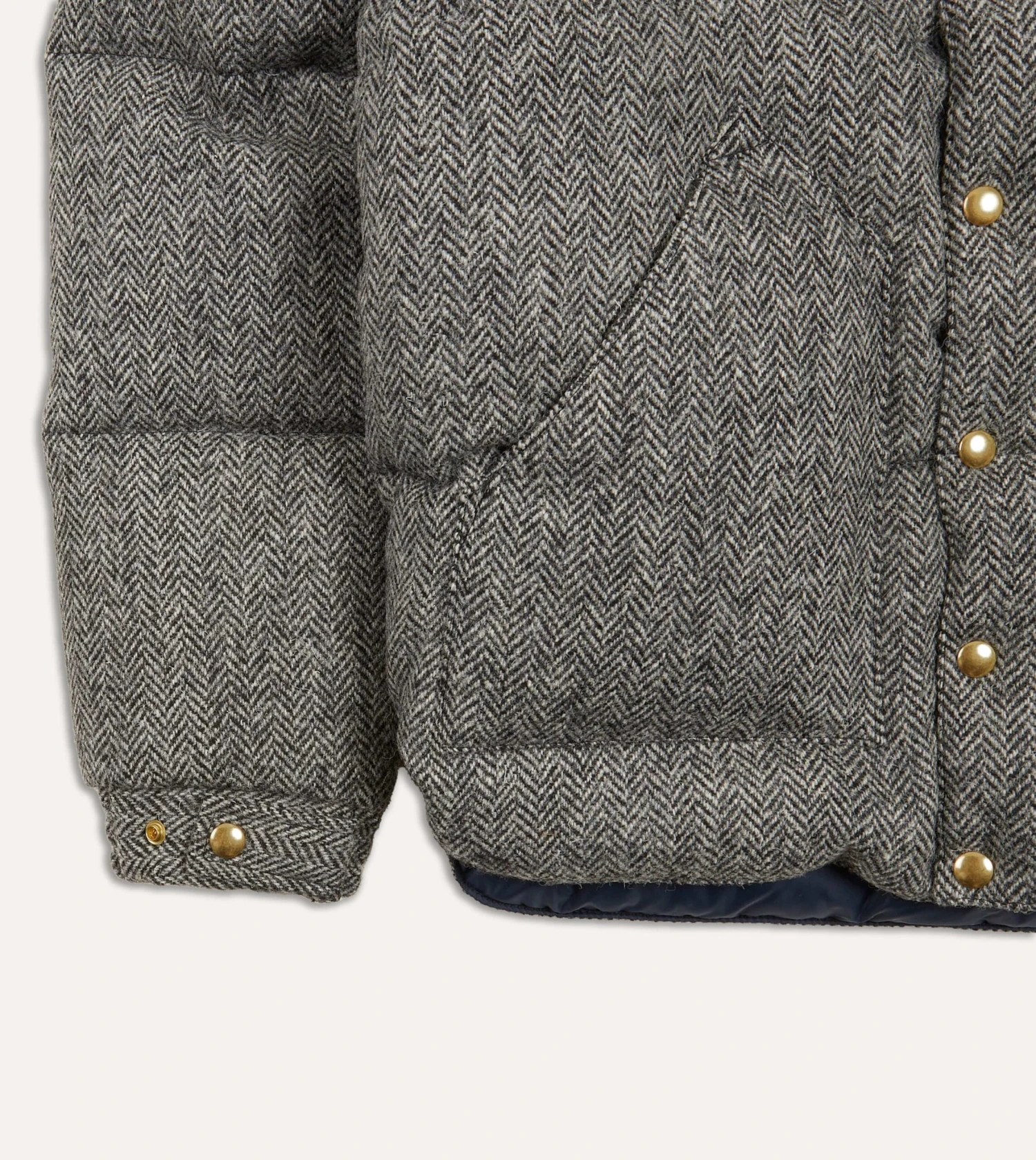 Rocky Mountain Featherbed For Drake's Herringbone Harris Tweed Leather Christy Down Jacket 7 Rocky Mountain Featherbed For Drake's Herringbone Harris Tweed Leather Christy Down Jacket - Image 5