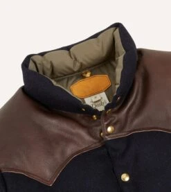 Rocky Mountain Featherbed For Drake's Navy Harris Tweed Leather Christy Down Jacket -Drakes Shop DR2A1Y22830 02253 3